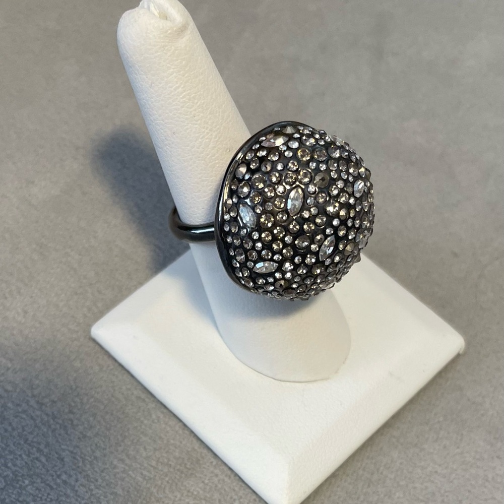 Alexis Bittar Rhodium Dome Ring Encrusted W/ Crystals,Size 7. Gunmetal Color.